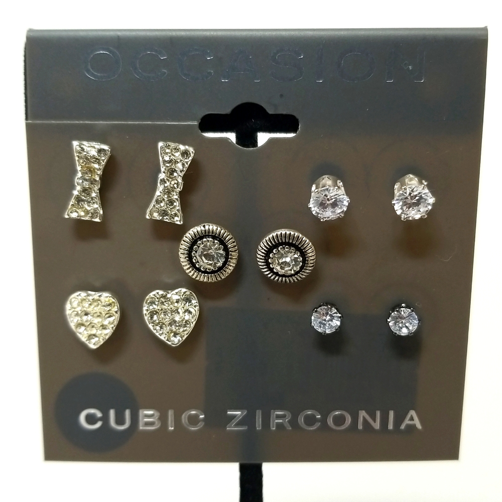 Occasion Cubic Zirconia Silver Faux Gemstone Womens 5 Earrings